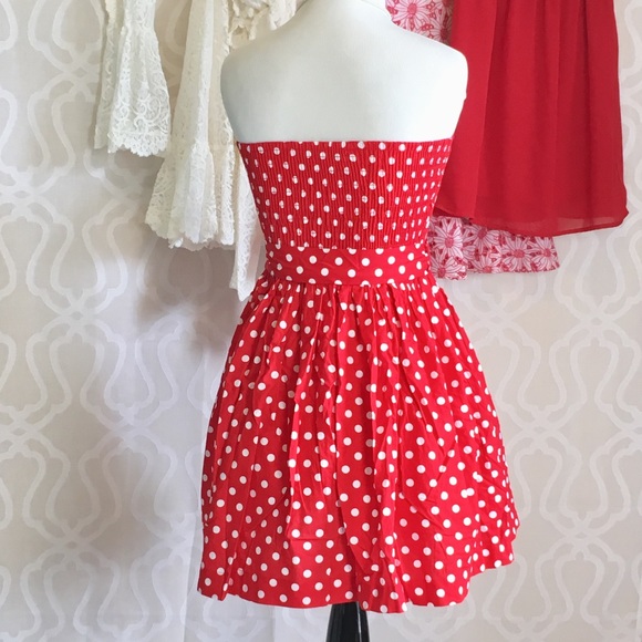 *CLEARANCE* Red Strapless Polka Dot Pin Up Dress - Picture 6 of 7
